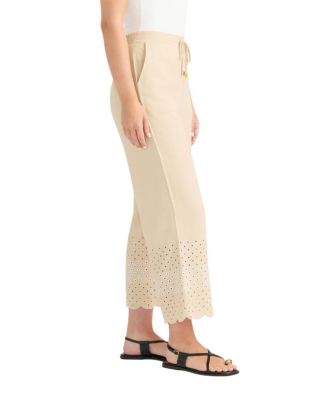 Women's Cropped Pant with Scallop Eyelet Hem