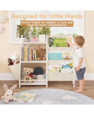 Bookcase for Kids: 3-Tier Storage with Pockets, Toys Rack, Safety