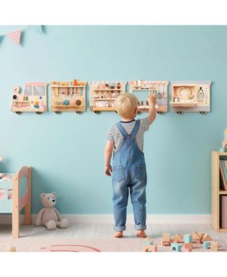 Wooden Sensory Wall Panel with Vanity & Toolbox, Fun Interactive Play for Kids