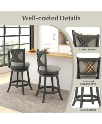 Swivel Bar Stools Set of 2 w/ Soft-padded Back and Seat Sturdy Wooden Frame
