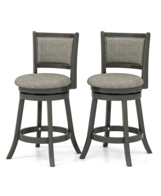 Swivel Bar Stools Set of 2 w/ Soft-padded Back and Seat Sturdy Wooden Frame