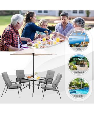 35'' Patio Dining Square Tempered Glass Table w/ Umbrella Hole Backyard