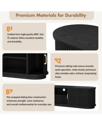 Farmhouse Fluted TV Stand, Media Console with Sliding Wood Slatted Doors and Drawer, Suitable for TVs Up to 75" in Living Room