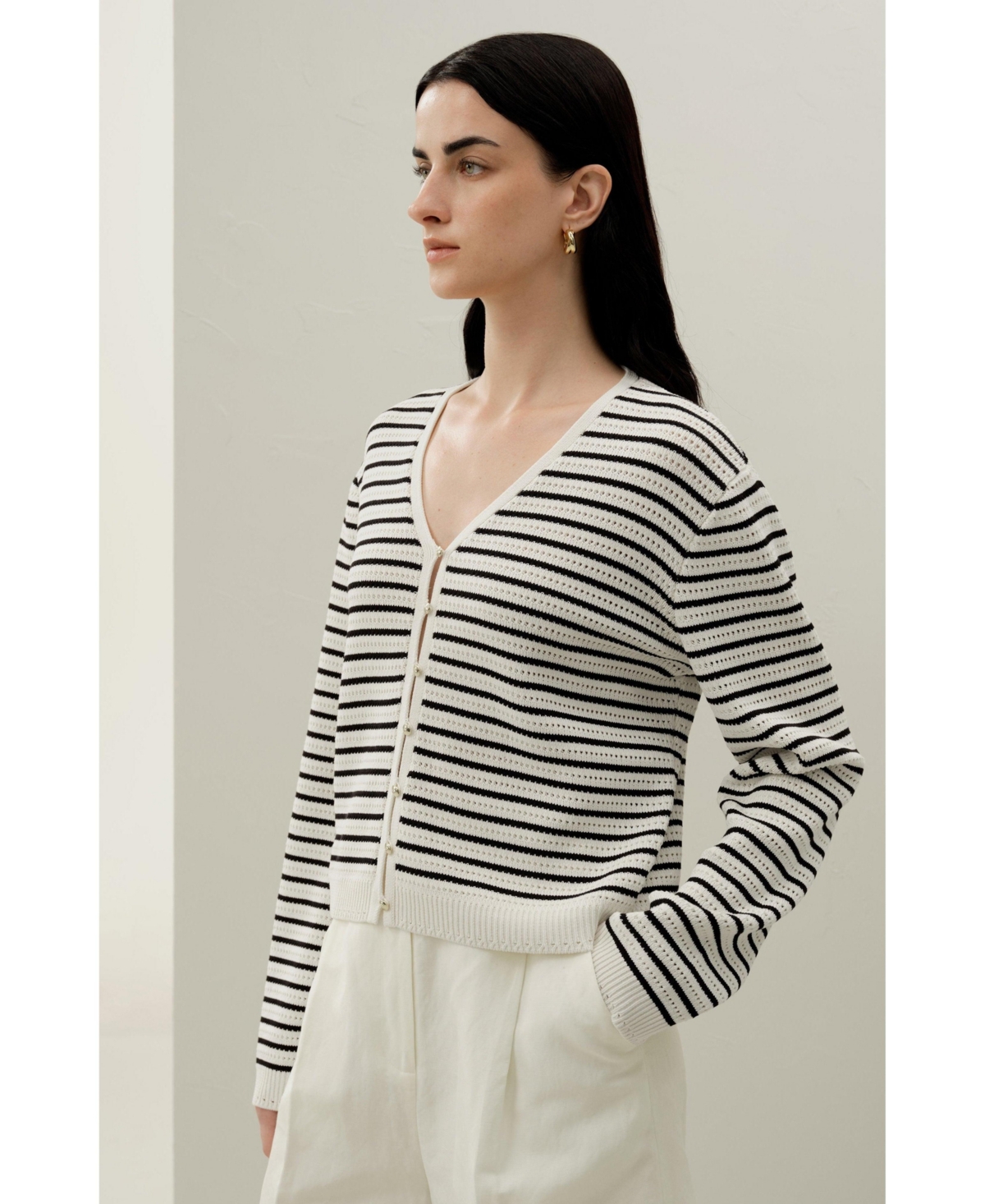 Lilysilk Women's Toscana Striped Pointelle Cardigan