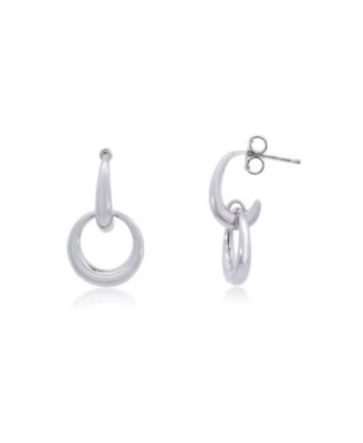 Double Round Link Drop Earrings Sterling Silver