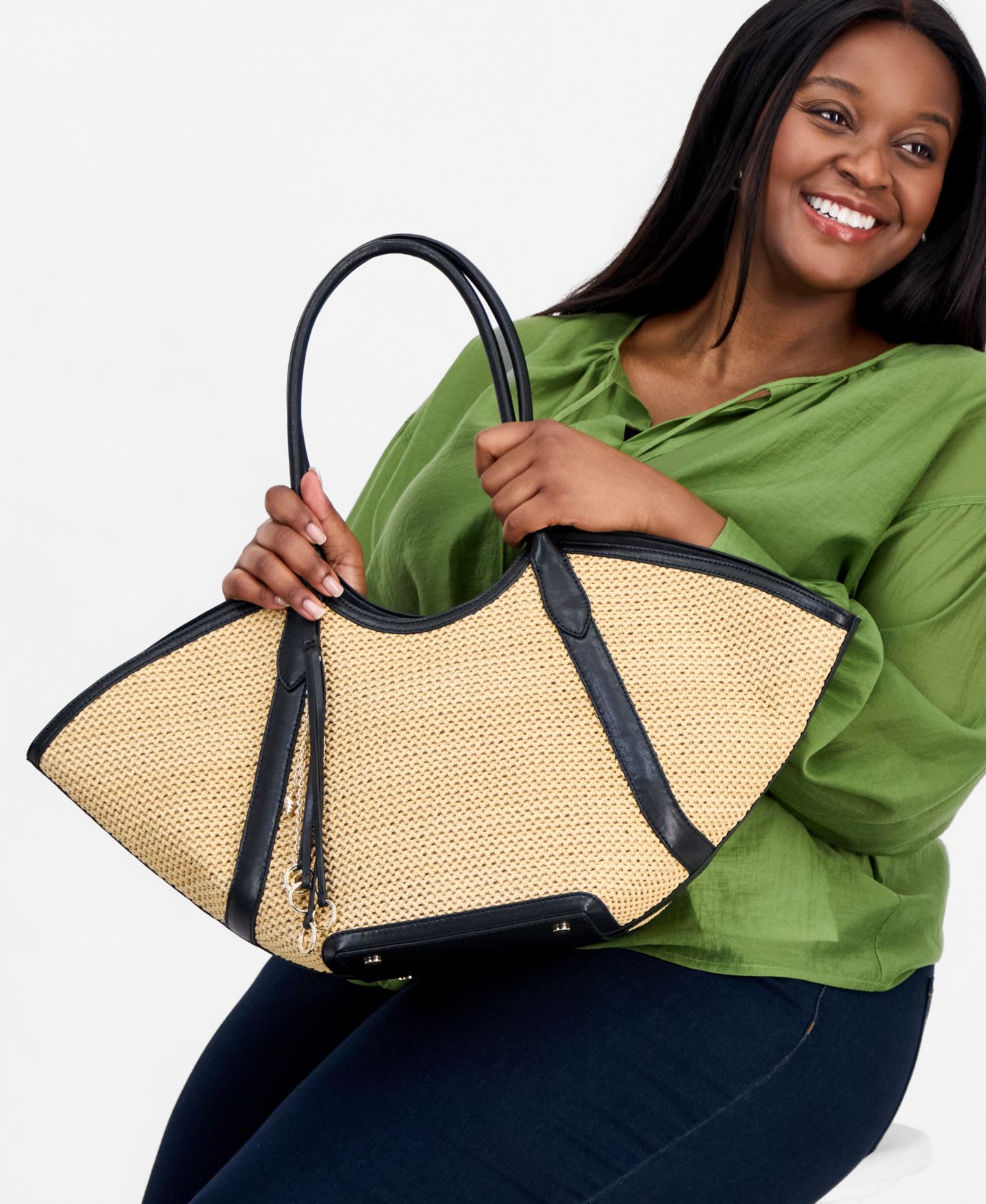 Женская сумка I.N.C. International Concepts Zavaa Straw Tote Handbag, цвет: Натуральный / Чёрный — фото 7