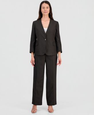 Women's Collarless One-Button Jacket & Fly-Front Wide-Leg Pants Suit