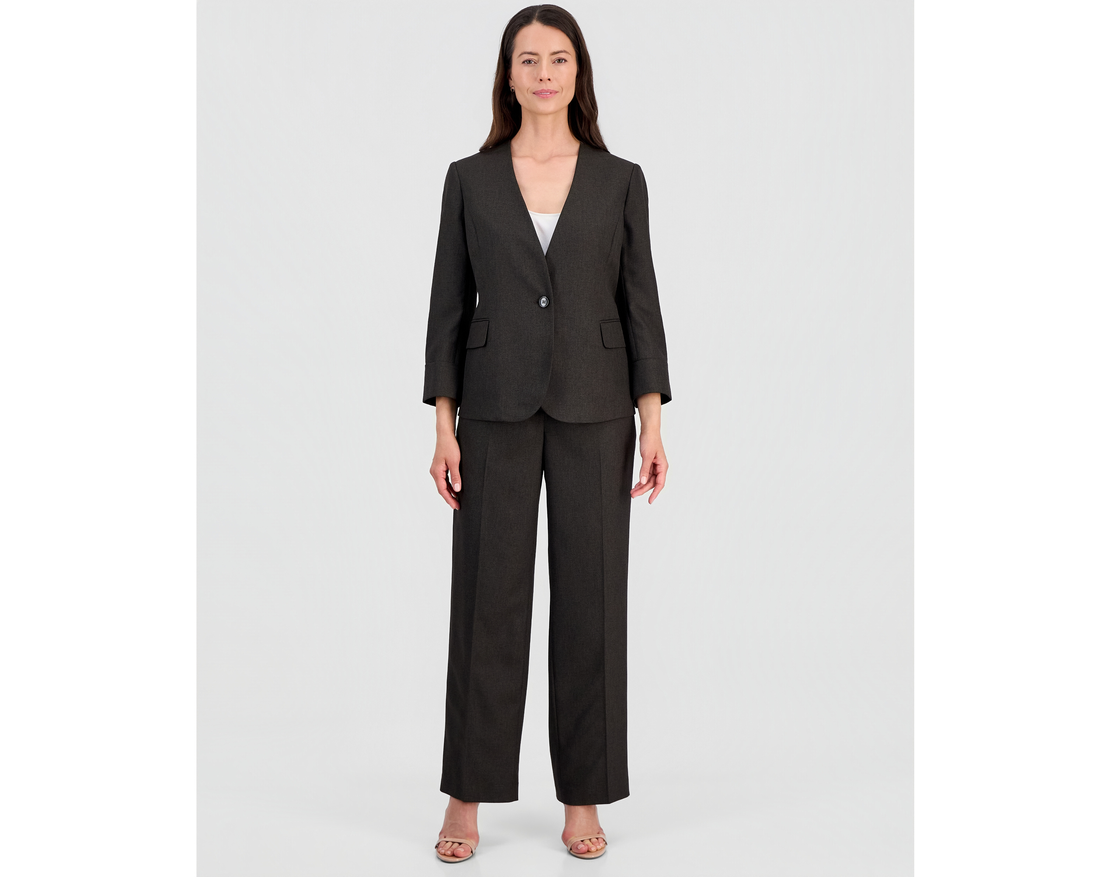 Le Suit Women's Collarless One-Button Jacket & Fly-Front Wide-Leg Pants