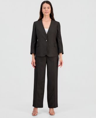 Le Suit Women's Collarless One-Button Jacket & Fly-Front Wide-Leg