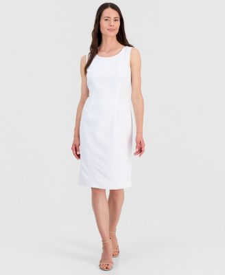 ladies white dresses and suits White Square Neck Midi Dress