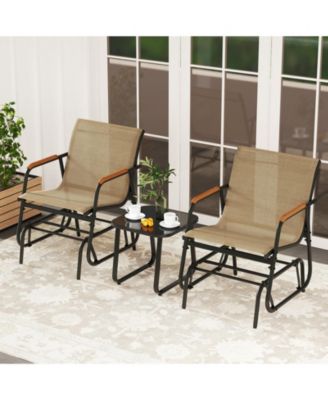 3-Piece Outdoor Glider Bistro Set with Teak Wood and Glass Table