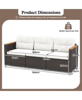 3-Seat Outdoor Wicker Patio Sofa with Deep Seating Cushions