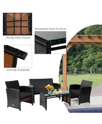 4-Piece Patio Rattan Seating Set with Loveseat, Chairs, and Coffee Table