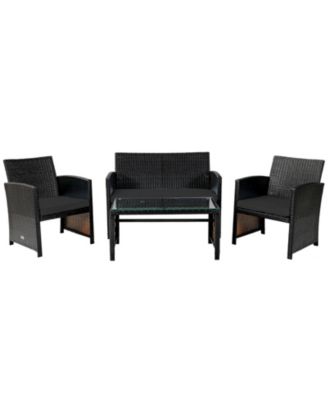 4-Piece Patio Rattan Seating Set with Loveseat, Chairs, and Coffee Table