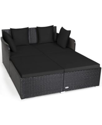 Outdoor Rattan Daybed with Upholstered Cushions and Pillows