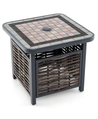 21.5-Inch Outdoor PE Rattan Side Table with Umbrella Hole, Square Design