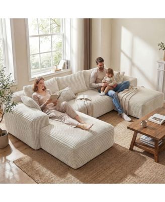 3-Piece U-Shaped Sectional Sofa Set With Pillows, Corduroy Convertible Couch