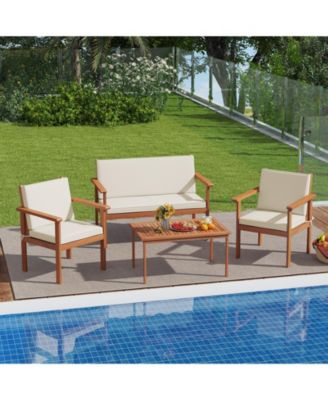 4-Piece Acacia Wood Patio Furniture Set with Loveseat and Cushions