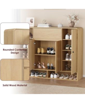 Shoe Cabinet with 4 Doors and Drawer, 10 Tier Entryway Storage with Open Bottom Shelf