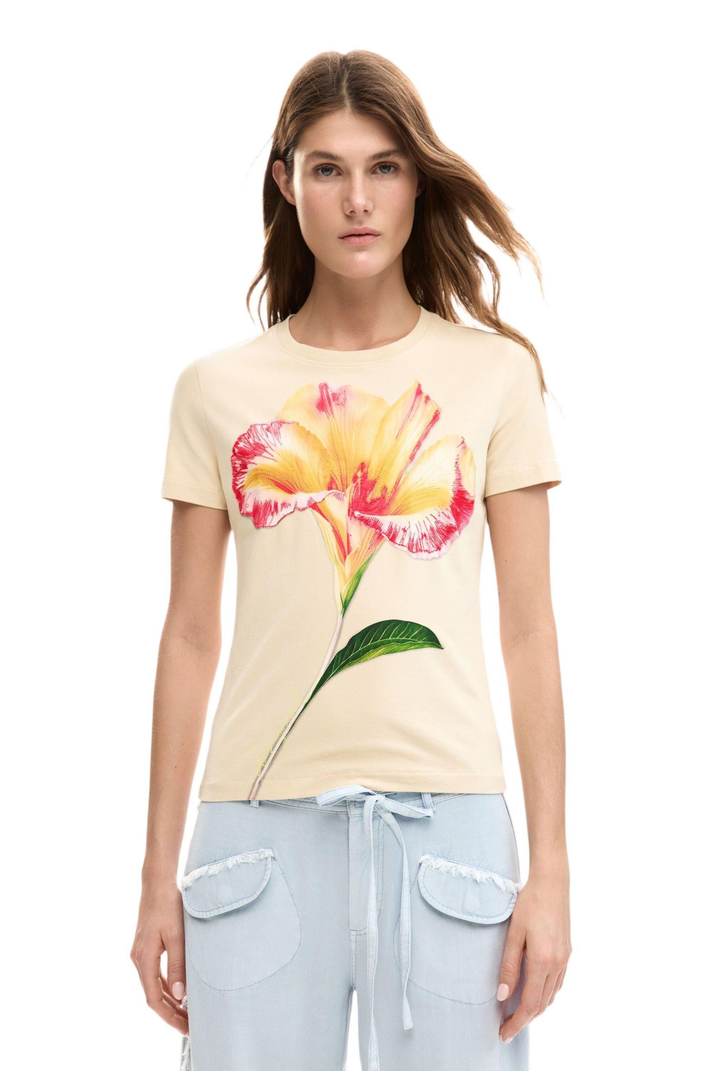 Женская футболка Desigual Big Flower, цвет: Молочный белый — фото 1