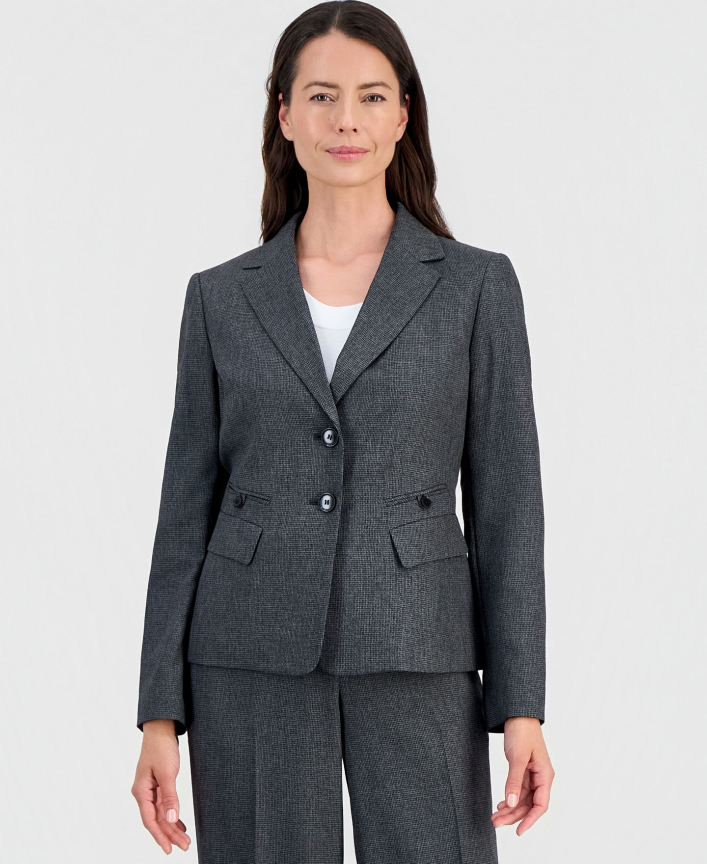Женские комплекты Le Suit Four-Pocket Jacket & Fly-Front Wide-Leg Pants Suit, цвет: Серый разноцветный — фото 2
