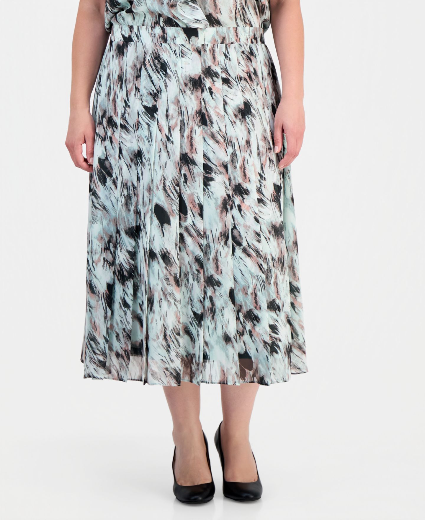 Женская юбка Kasper Plus Size Printed Pull-On Midi, цвет: Морской разноцветный — фото 3