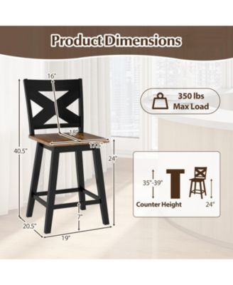 24 in Swivel Counter Height Bar Stools Set of 2 with Rubberwood Frame