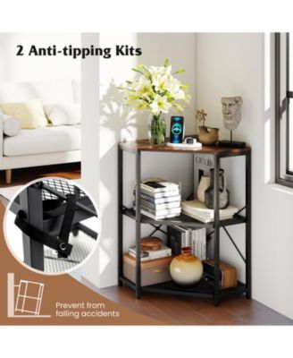 Corner Printer Stand with Power Outlet and Adjustable Shelf