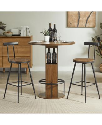 3-Piece Bar Table Set with 31.5-Inch Round Table and 2 Stools with Metal Footrest Ring