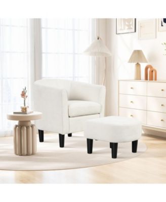 Upholstered Teddy Velvet Barrel Chair with Ottoman Footrest