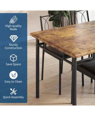 Dining Table Set for 4, Small Kitchen Table with Upholstered Chairs, Farmhouse Wood Dining Table Chairs for Kitchen Room, Small Spaces