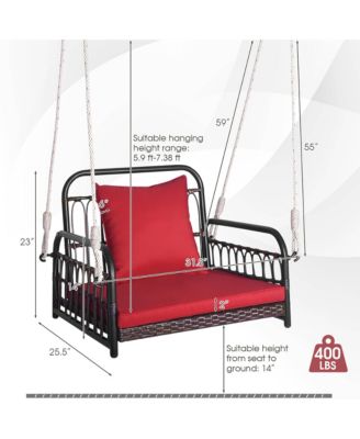 Single Person Hanging Swing Outdoor Hanging Seat w/ Back Cushion and Seat Cushion