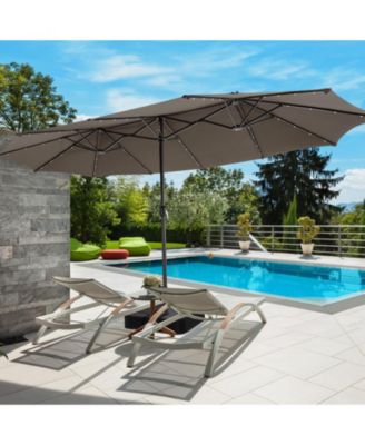 15 ft Double Sided Patio Umbrella with Solar LED Lights