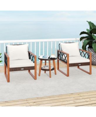 3-Piece Outdoor Wicker Patio Set with Acacia Wood and Glass Table