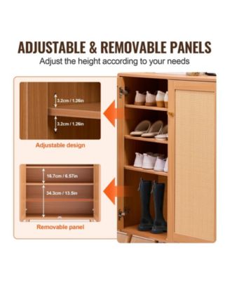 Rattan Shoe Cabinet, 5 Tiers with Adjustable Shelves for Entryway Storage