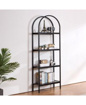 Metal Bookshelf, 4-Tier Arched Industrial Storage Unit for Living Room and Office