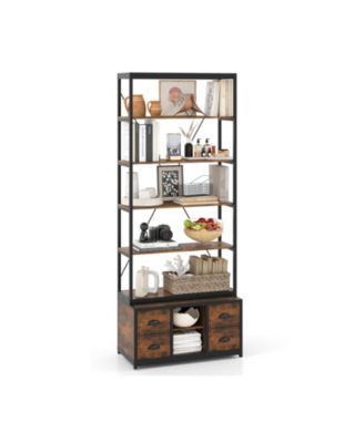 Eight Tier Bookshelf with Fabric Drawers and Metal Frame