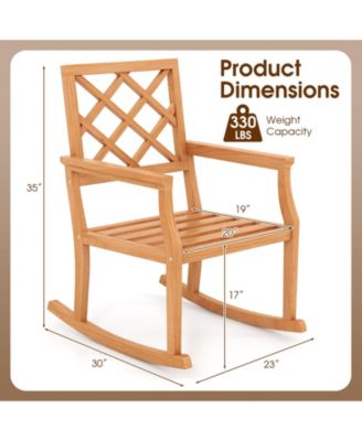 Teak Wood Oversized Rocking Chair with Slatted Seat and Back