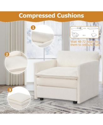 Oversized Accent Chair with Ottoman and Soft Corduroy Cushions