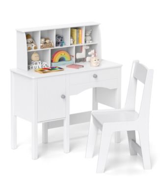 Kids Study Desk and Chair Set with Chair Hutch and Storage Cabinet for 3+ Years