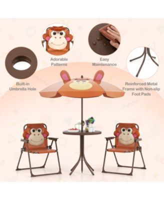 4 Pieces Kids Picnic Set with 2 Folding Chairs and Height Adjustable Umbrella