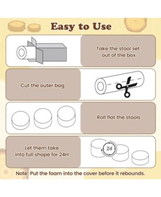 3-Piece Tree Stump Stool Set with Wood Printing Nature Decoration