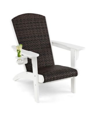 Patio Adirondack Chair with Padded Rattan Seat and Cupholder
