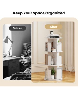 Three Tier Rotating Bookshelf with Dividers and Safety Baffles