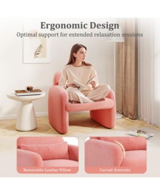 Modern Sherpa Accent Chair with Waist Pillow and Curved Armrests