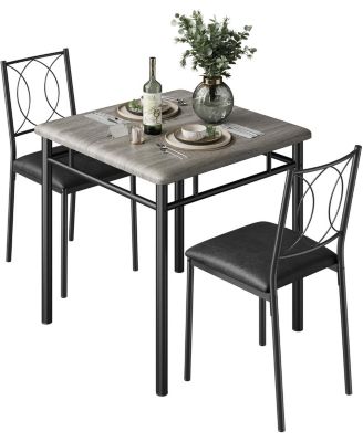 Dining Table Set for 2, Small Kitchen Table with Upholstered Chairs, Farmhouse Wood Dining Table Chairs for Kitchen Room, Small Spaces