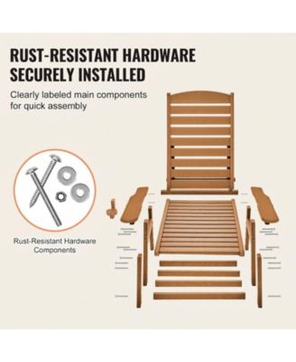 Outdoor Chaise Lounge Chair 400 lbs Capacity 6-Position Adjustable HDPE