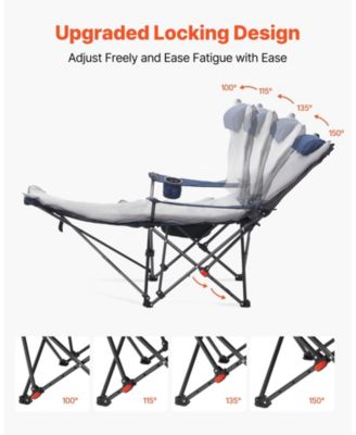 Reclining Camping Chair 4 Adjustable Positions Folding Lounger with Footrest