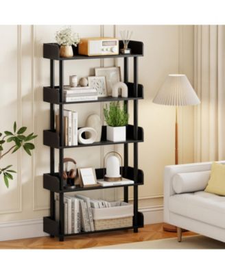 Five Tier Open Bookcase Industrial Storage Display Shelf
