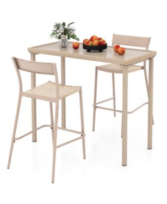 3-Piece Patio Bar Table Set with Bar Height Table and 2 Armless Chairs